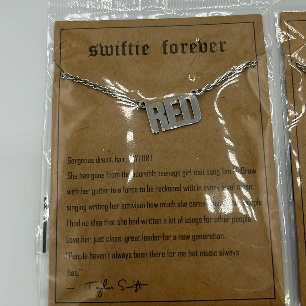 NWT Taylor Swift 2pack Reputation & RED Silver Tone Necklace Swifties in Giftbag - Picture 4 of 9